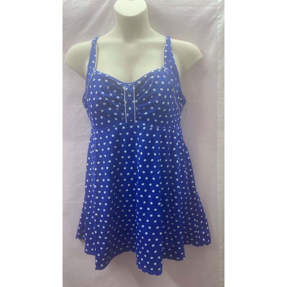Roman's Swim Women's 18W Blue with White Polka Dot Swim Dress